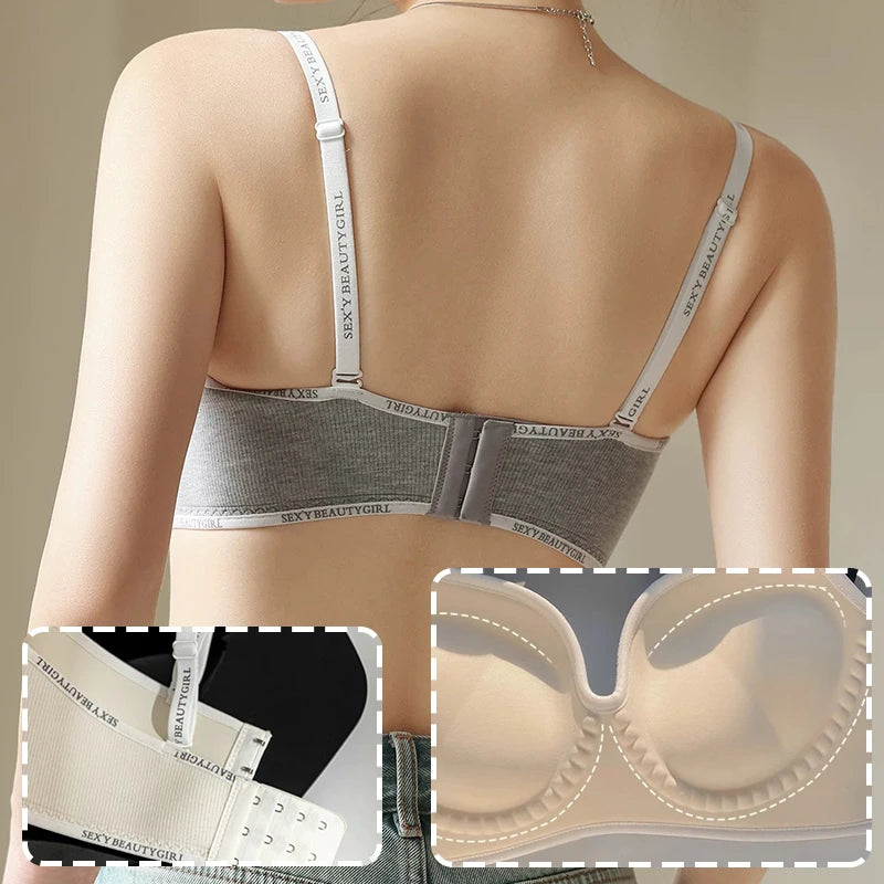 Women Sexy Bras Padded Push Up Bralette Female Adjustable Comfortable Underwear Ladies Letter Straps Brassiere Wireless Soft