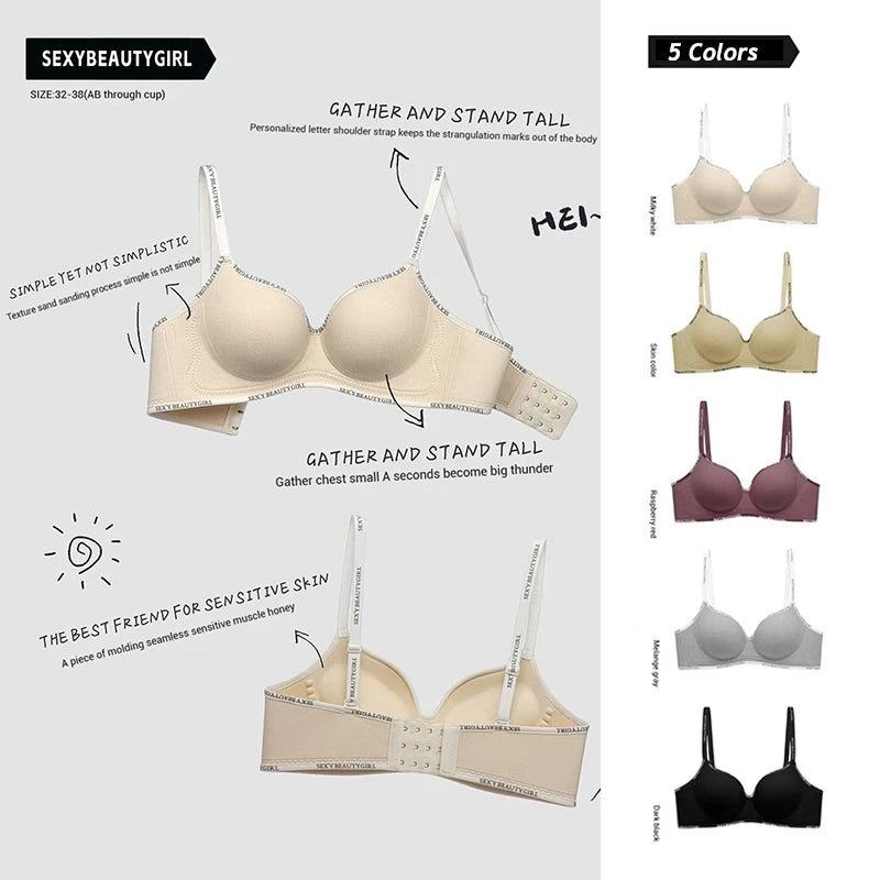 Women Sexy Bras Padded Push Up Bralette Female Adjustable Comfortable Underwear Ladies Letter Straps Brassiere Wireless Soft